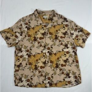 Earthbound Trading Co. Flower Button Up Shirt Size 2XL Unisex Gold/brown